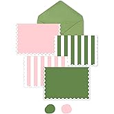 AZAZA Blank Cards and Envelopes 12 Pack Baby Shower Thank You Cards, 3.5x5 Mini Striped Greeting Cards with Envelopes for Small Business, Wedding, Bridal shower (Pink and Green)