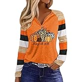 Notch Neck Fall T-Shirt for Women Family Halloween Thanksgiving Tops Thankful Pumpkin Turkey Tees