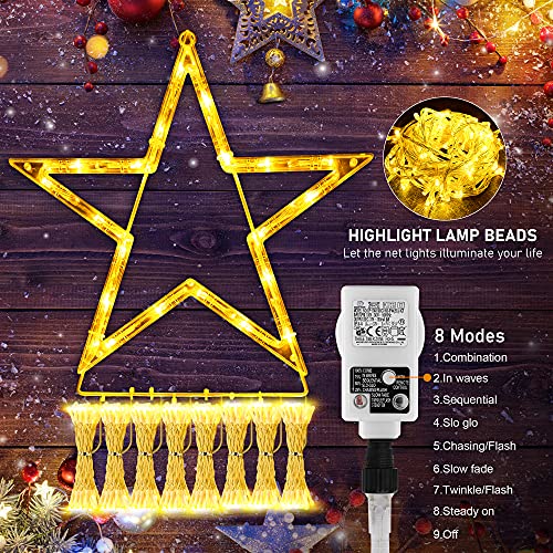 344er LEDs Lichterkette Weihnachtsbaum, 3.6M Weihnachtsbaum-Überwurf-Lichterkette mit 9 Girlanden und Sterne, Weihnachtsbaum Lichter Wasserdicht weihnachtsbeleuchtung für tannenbaum,grüngürtel,busche