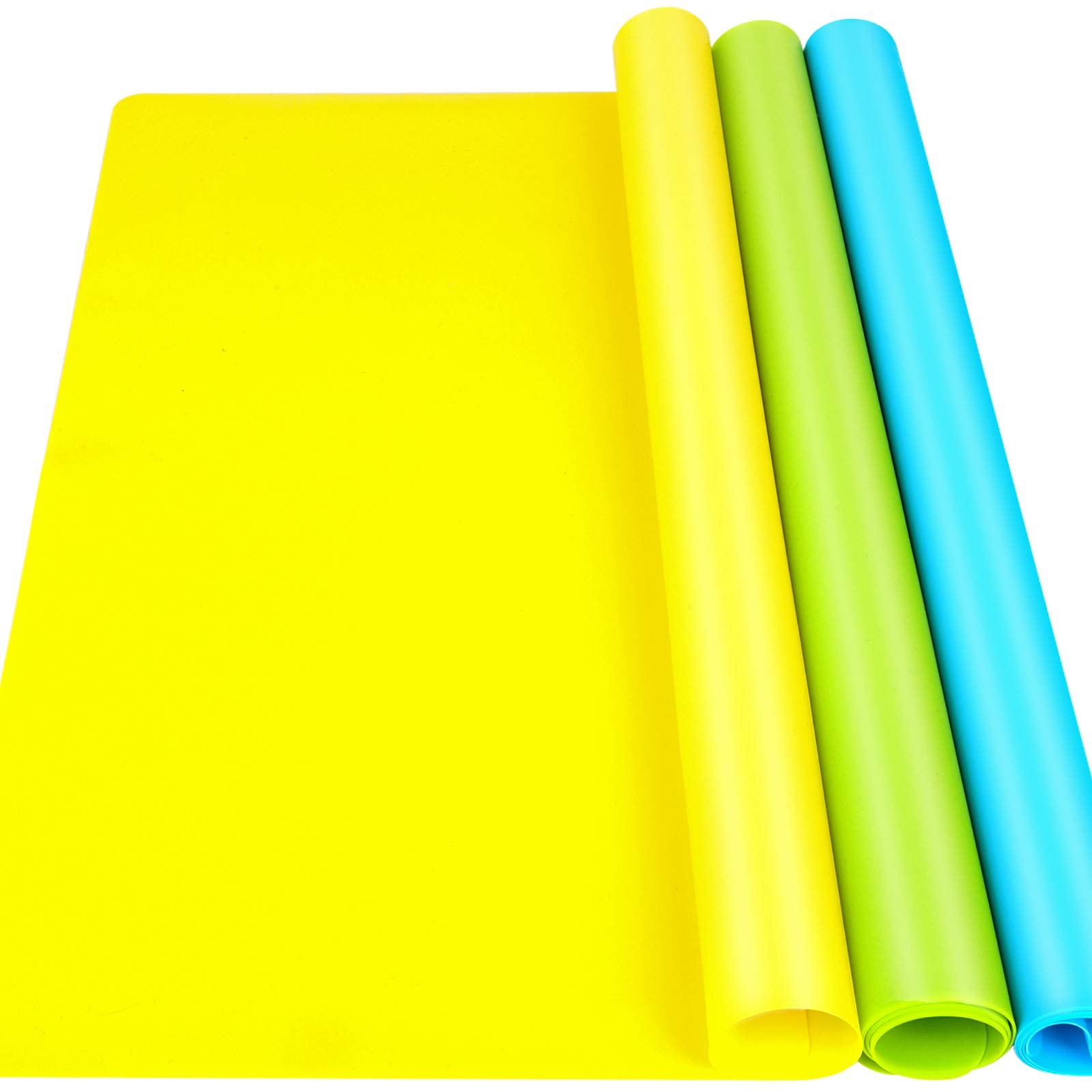 LEOBRO Silicone Sheet for Resin Moulds, 3 Pack A3 Extra Large, 30cm x 40cm Crafts Mat, Heat-Resistant, Blue, Yellow, Green