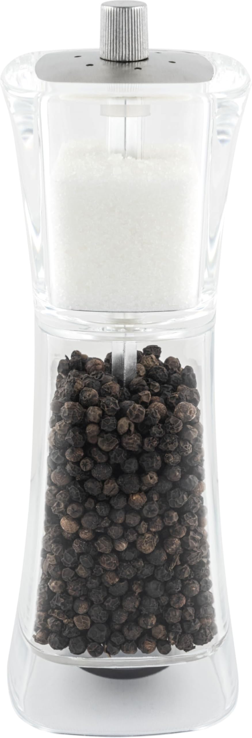 Grunwerg Gmill Acrylic Combination Salt & Pepper Mill, Ceramic Adjustable Peppercorn Grinder and Salt Shaker, 18cm, Clear