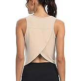 Mippo Workout Tops for Women Cropped Open Back Sleeveless Tank Tops Athletic Gym Yoga Shirts Loose Fit