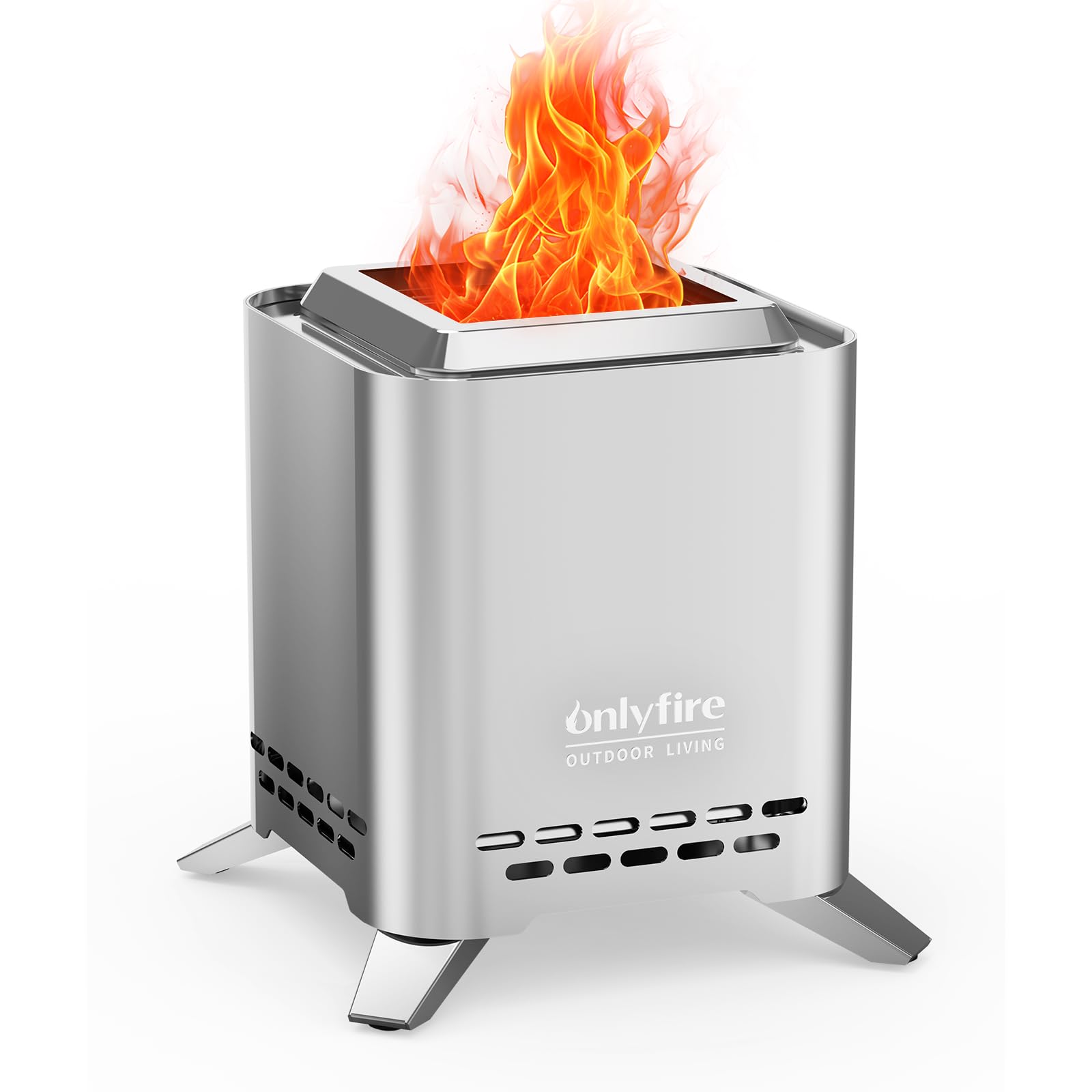 Onlyfire 6.5" Square Tabletop Fire Pit, Smokeless Fire Pit with Pot Bracket & Carry Bag, Wood&Pellet Burning, Mini Portable Firepit for Outdoor Camping Tailgating Patio Backyard, Stainless Steel