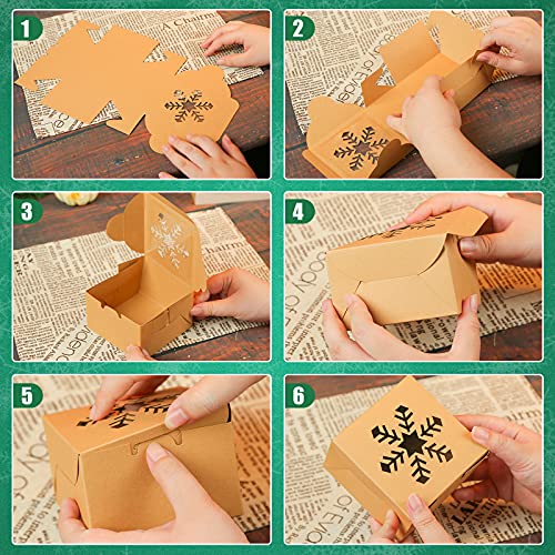 TOXOY Christmas Kraft Cookie Boxes, 18 PCS Christmas Treat Boxes with Window Mini Christmas Bakery Boxes Holiday Xmas Cake Box for Pastries Cookies Small Cakes