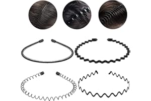 Wavy Spring Sports Headband, 4Pcs Metal Hair Bands, Head Hoop Black Wave-Shaped Hair Band for Men Women Non-Slip Headband Acc