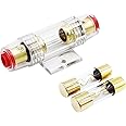 Carviya in-line AGU Fuse Holder for 4-10 Gauge AWG Wire / 6 Gauge & 8 Gauge/with Two 100A AGU Fuses for Car Audio/Alarm/Amplifier/Compressors/Auto Parts/Automotive/Marine/Industrial (100Amp, 1 Pack)