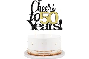 LVEUD Black Font Golden Numbers Cheers to 50 Years Happy Birthday Cake Topper -Wedding,Anniversary,Birthday Party Decorations (50th)