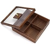 Multibey 4 Compartment Wooden Serving Tray with Lid - Solid North American Walnut Wood Serving Platter Organizer for Snacks, Candy, Nuts, Chips, Wood Snack Tray for Party, Kitchen Decor
