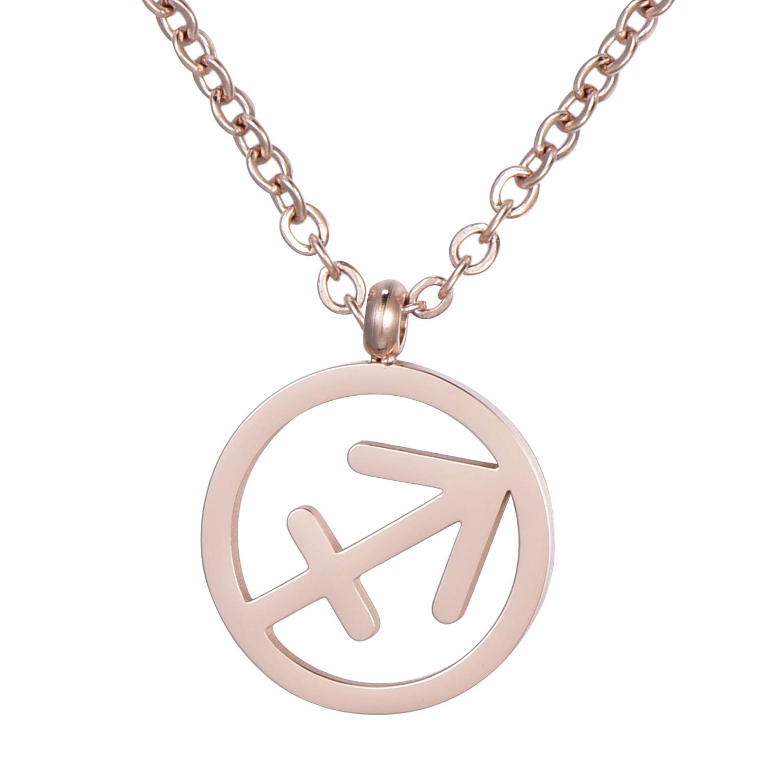 Morella women's stainless steel necklace rose gold with pendant star sign Sagittarius in a velvet bag