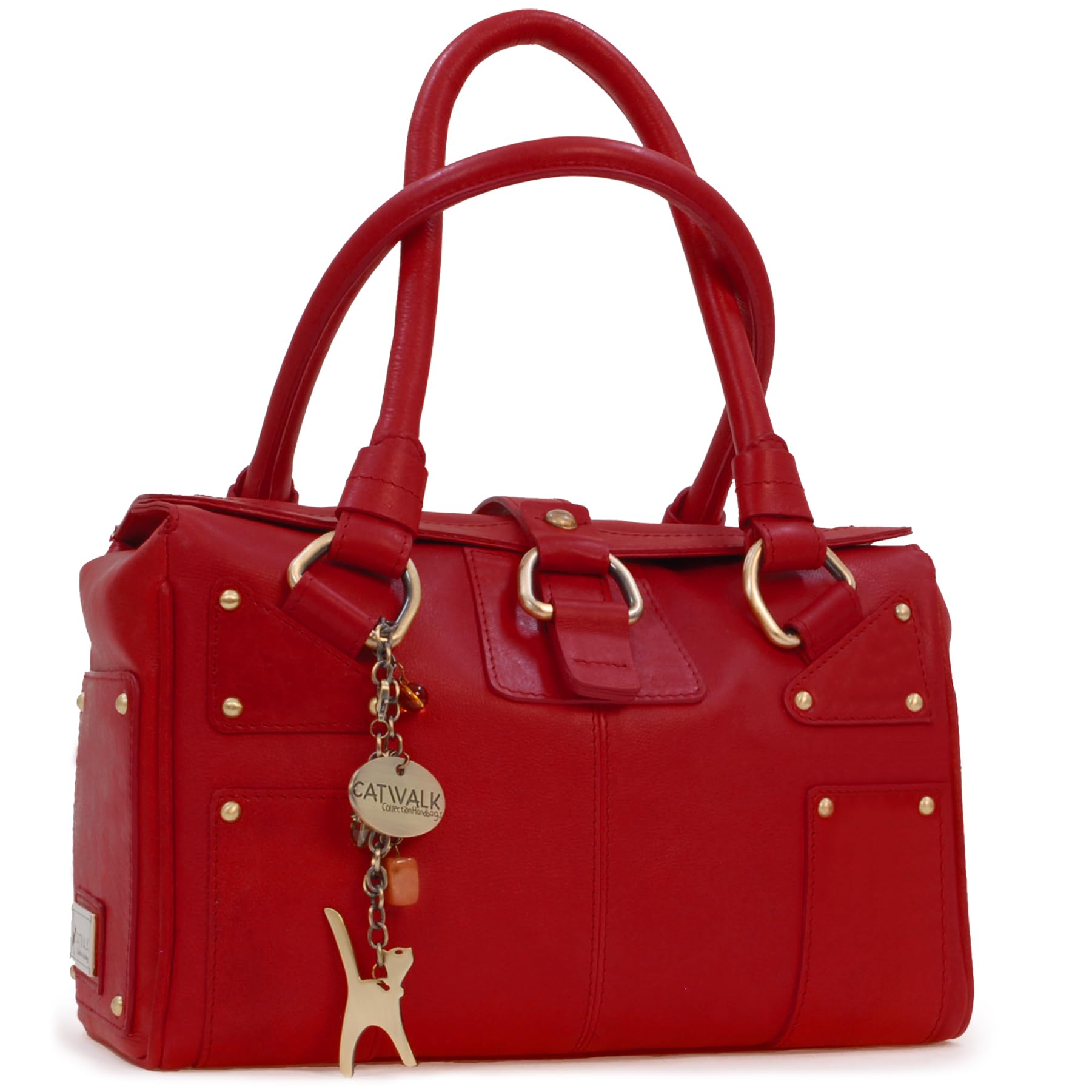 Catwalk Collection Handbags - Women's Medium Leather Top Handle Bag - Handbag With Multiple Pockets & Compartments - Claudia - Red