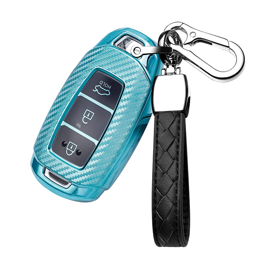 HIBEYO Smart Car Key Case Fits Hyundai Key Case Protective Cover TPU for Hyundai Kona i10 i30 ioniq Tucson Santa Fe Key Fob Remote Key Chain 3 Buttons Green