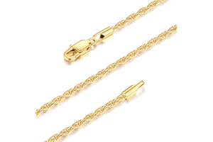 Andsion Italian Solid 18K Gold Over Sterling Silver Chain Necklace for Women, Hypoallergenic Gold Rope Chain for Women, 1.5mm/2.5mm Non Tarnish Women's Chain Necklaces 16 18 20 22 24 26 Inch