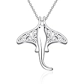 FEELMEM Stingray Necklace Ocean Sea Animal Manta Ray Stingray Pendant Necklace Gift for Stingray Lovers Explorer Jewelry