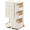 Multipurpose Utility Storage Cart - MCM Storage with Wheels and Slide Out Drawers - Professional Trolley Cart - Portable Caddy for Salon Supplies, Kitchen Bathroom Sliding Organizer - Creamy White