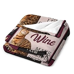 Cat Wine Print Blanket Cute Bengal Cat Dark Red