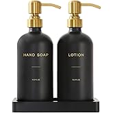 Prus Waso Soap Dispenser Bathroom Set, Hand and Lotion Dispenser with Stainless Steel Pump, Perfect for Black and Gold Bathroom Decor. (Gold & Black)