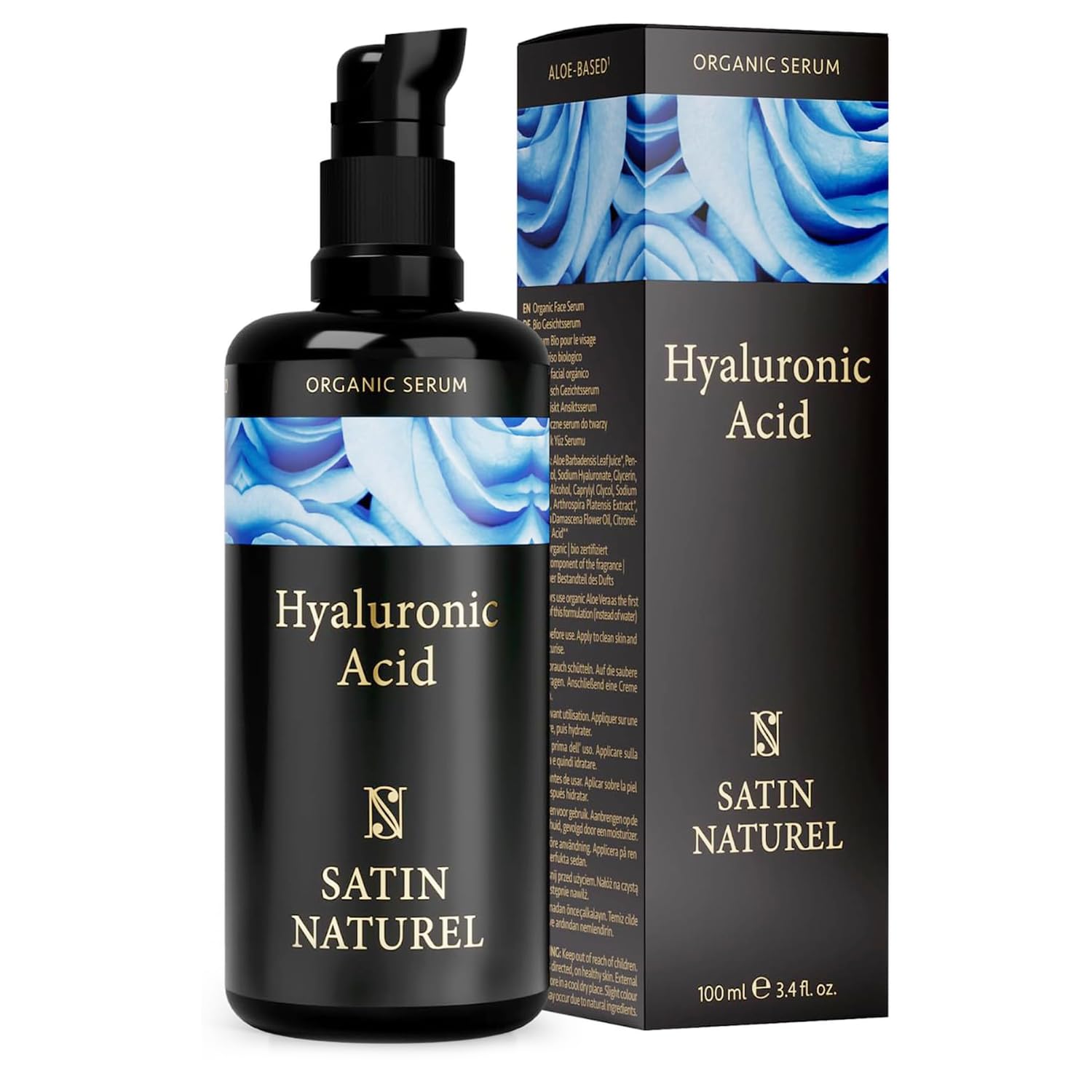 Satin Naturel High-Dose Hyaluronic Serum 100 ml – Organic Hyaluronic Acid Facial Serum – Anti-Aging Moisturizing Serum – Vegan – 24h Hydration – Facial Care for Women and Men