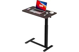 YWIN Adjustable Height Side Table, Hospital Table Over Bed for Home Use Swivel, Overbed Bedside Table with Wheels, Pneumatic Moveable Bed Desk, Hospital Table with Wheels, Moveable Rolling Computer Table