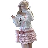 OATSBAS Elastic Waist Lolita Cake Mini Skirts for Women Girls High Waist Pleated Skirt Y2K Layered Skirt