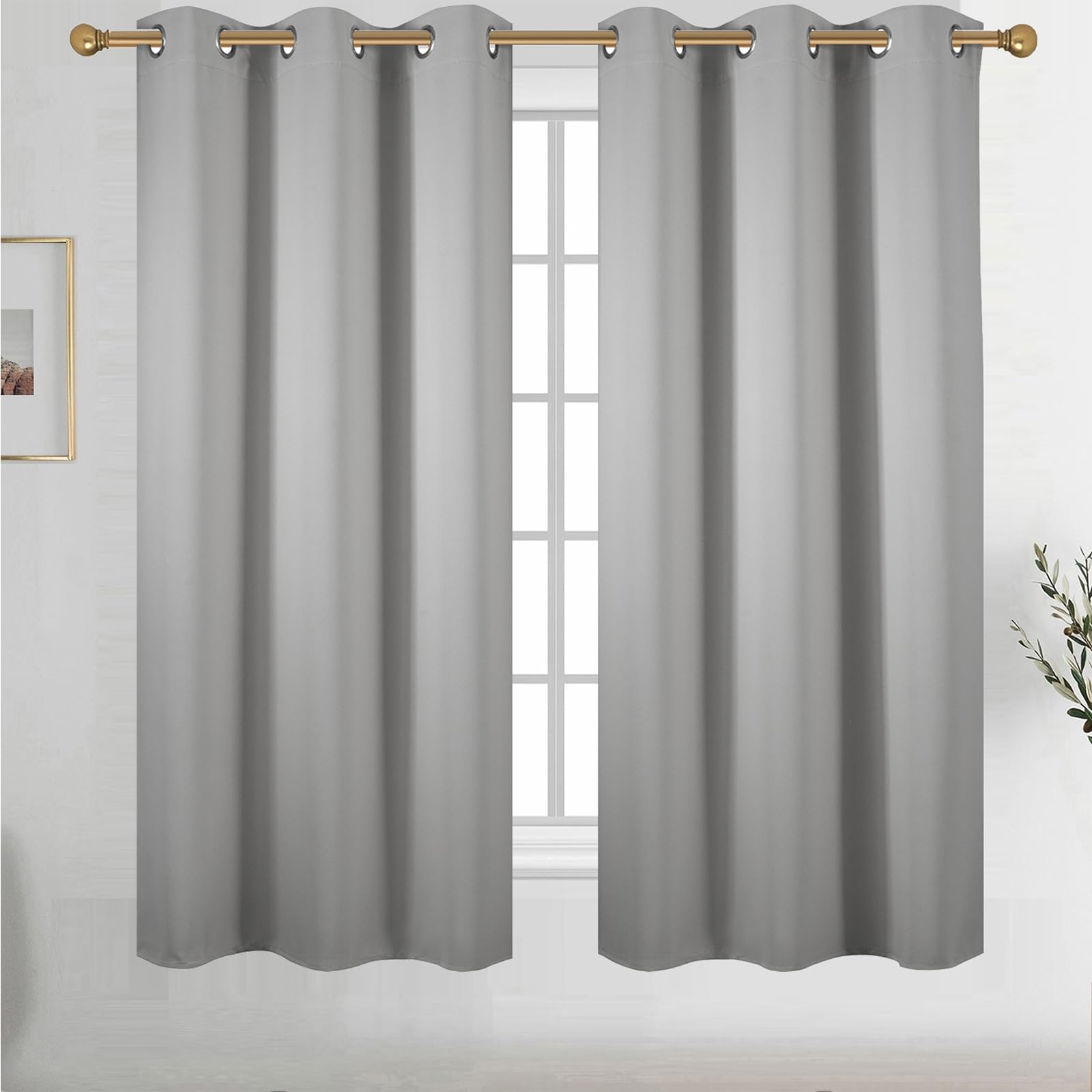 Diraysid Light Grey Grommet Blackout Curtains for Bedroom Thermal Insulated Room Darkening Curtains Drapes, 42 x 72 inch, 2 Panels