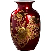 Red Vase Oriental Ceramic Flower Vases Decorated with Peony Design for Home Living Room Ornaments and Wedding Tall 9''