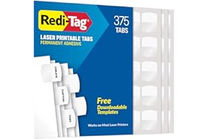 Redi-Tag Laser Index Tabs, Divider Tabs, Permanent Adhesive Index Labels, Customizable Divider Labels, Divider Labels for School, Home and Office, 1-1/8" x 1-1/4", White, 375 Tabs, (B39017)