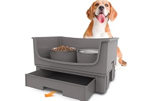 HIKINGO Elevated Dog Bowl Stand Set,Quiet Eating Mess Proof Raised Dog Bowls 2 Stainless Steel Pet Food Bowls,Splash Water Collection Non-Slip Medium Sized Feeding Table