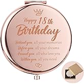 Lcoanriut 18th Birthday Gifts for Her, Rose Gold Compact Mirror, 2.6" Diameter, 1x & 2x Magnification, Perfect for Travel & Makeup