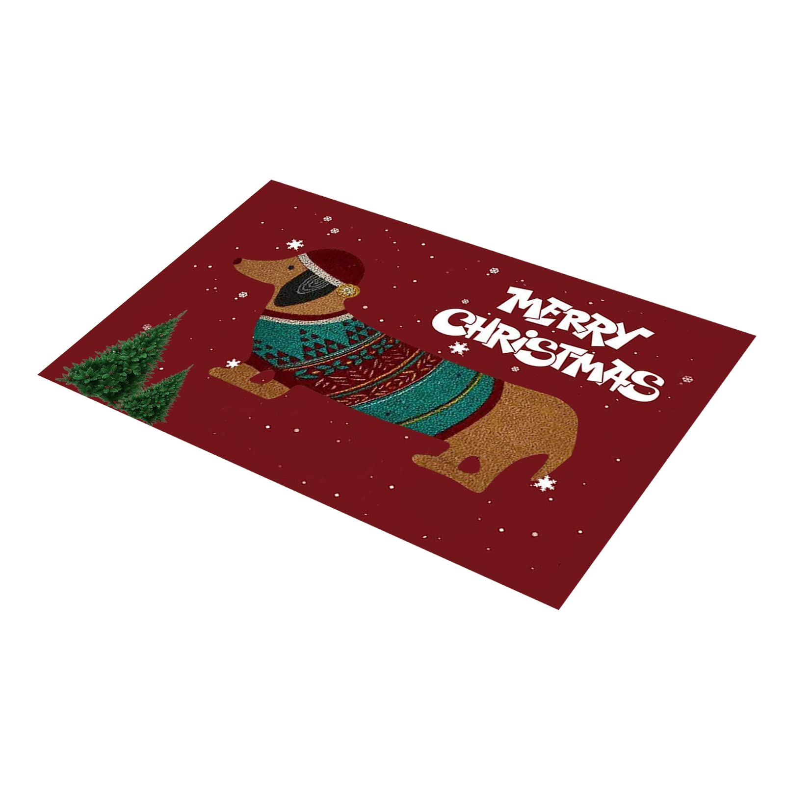 Christmas Door Mat Cute Dachshund Dog Outdoor Christmas Doormat, Merry Christmas Doormat with Non-Slip PVC Backing for Entrance, 23.62x15.74in