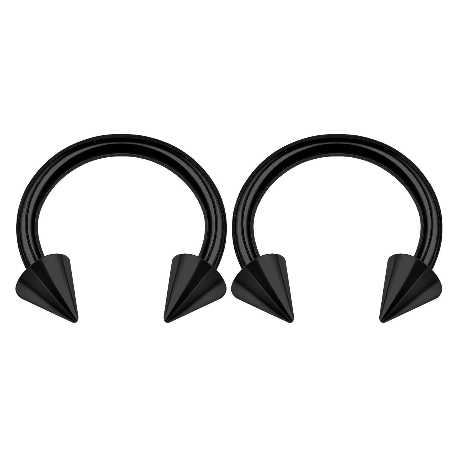 2PCS Stainless Steel Black Circular Barbell Horseshoe 14 Gauge 5/16 8m 4m Spike Helix Earrings Tragus Piercing Jewellery 2911