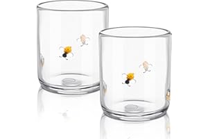 SiliFine Icon Juice Glasses, 14oz Stemless Wine Drinking Juice Glass Cup for Valentine Party Supplies Gift(2 Pcs,Bee)