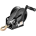 VEVOR Rope Crank Hand Winch 1600 lbs Capacity Boat Trailer Winch Heavy Duty 33 ft Polyester Strap and Two-Way Ratchet, Manual Operated Hand Crank Winch for Trailer, Boat or ATV Towing