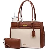 LOVEVOOK Laptop Tote Bag for Women, Waterproof Leather Work Computer Bag, Large Office Briefcase Shoulder Handbag Purse