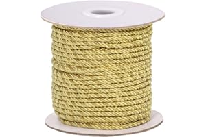 PH PandaHall 3mm x 35yards Metallic Gold Twisted Cord Rope 3-Ply Decorative Christmas Rope Trim Thread Silk Ropes Braided Cord for Handfasting Home Décor Curtain Tieback Graduation Honor Cord