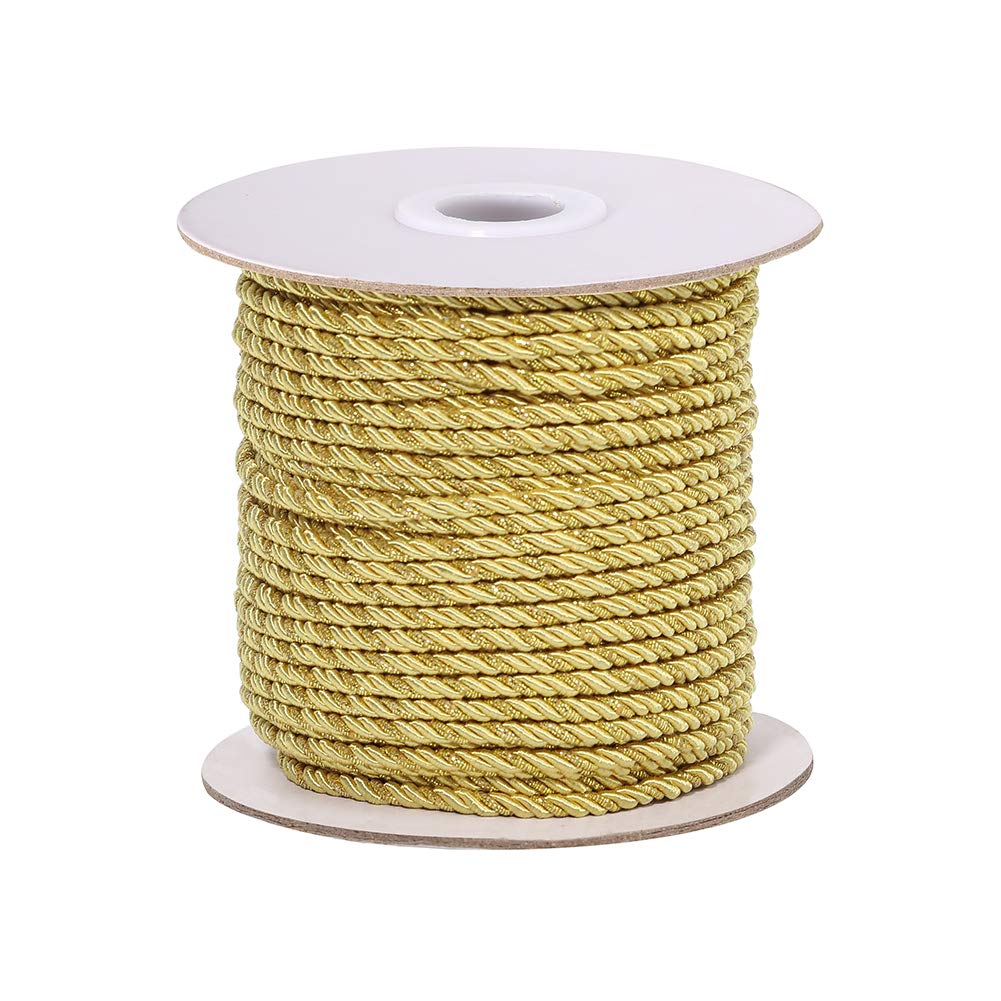PandaHall Elite 3mm / 35 Yards Metallic Twisted Cord Rope 3-Ply Twisted Cord Trim Thread String for Home Décor, Upholstery, Curtain Tieback, Honor Cord (Gold)