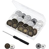 Ginojex 24 Sets Metal Buttons 20mm Jeans Button Replacement Kit No-Sew Detachable with Thread Rivets Screwdrivers Storage Box
