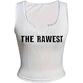 SOLY HUX Women's Letter Print Crop Tank Tops Casual Notched Neck Sleeveless Summer Y2k Going Out Top Fashion Outfit