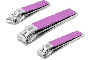Nail Clippers Set, Ultra Sharp Fingernail Clipper Toenail Clipper and Ingrown Nail Clipper with Curved Blade Edge by JAZZZNAP, Purple