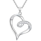 LWXIE Diamond Open Heart Pendant Necklace for Women 925 Sterling Silver Lab Grown Diamonds Jewelry Gifts 0.12 cttw D Color VVS Clarity