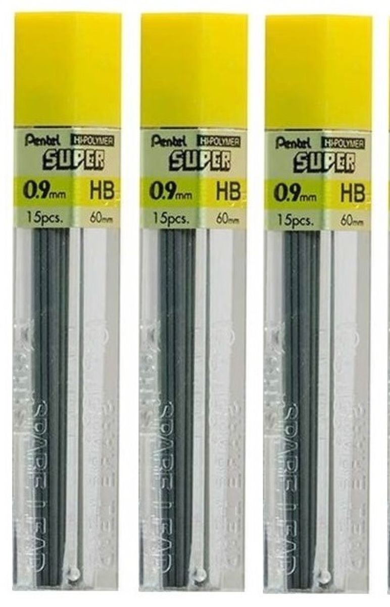Pentel 0.9mm Size HB Shade Hardness Pencil Refill Replacement Spare Leads Hi Pollymer Super For Automatic & Mechanical Pencils (Pack Of 3 Tubes - 45 Pieces)