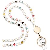 MyfavoriteK Stylish Smile Teacher Lanyard for Women with Retractable ID Badge Reel and Keychain Cute Happy Neck Lanyard