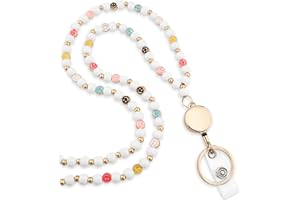 MyfavoriteK Smile Teacher Lanyard for Women with Retractable ID Badge Reel and Keychain Cute Happy Beads Lanyard
