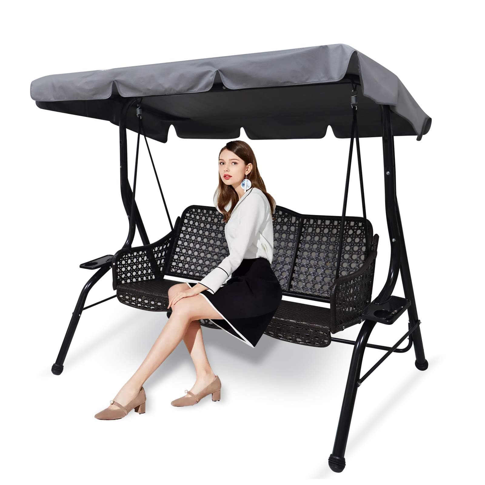 Photo 1 of Patio Swing Chair Canopy Replacement,3 Seat Outdoor Porch Swing Seat Canopy Cover,Waterproof Windproof Anti-UV Heavy Duty Rip Proof Garden Hammock Top Cover,Garden Furniture Cover Outdoors,S