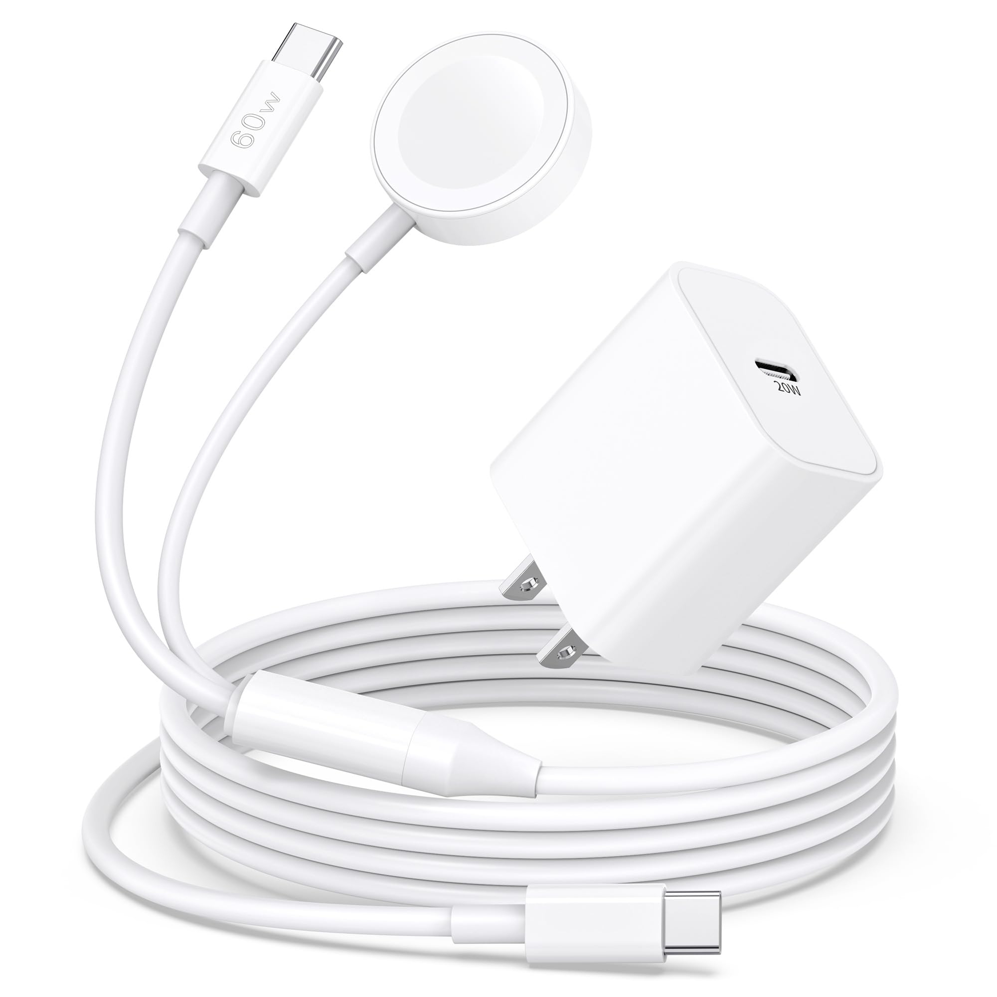 Upgraded 2-in-1 for Apple Watch Charger, 6FT USB-C Fast iPhone 17 16 15 Charger iWatch Magnetic Charging Cable with 20W Wall Charger Block for iWatch Ultra3/SE3/11/10/9/8/7/6/5/4/3/2, iPhone 17/16/15