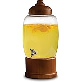 Circleware Wooden Sun Tea Mason Jar Glass Beverage Dispenser with Stand & Lid Glassware Pitcher for Water, Juice, Beer Wine Liquor, Kombucha & Cold Drinks, HUGE 357 ounce Capacity, Wood Style, 92048