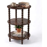 3-tier Round Spindle Side Table, 12.6 Inch Accent End Table for Small Space | Tall 23.6 Inch; Open Tiers Organize Books, Baskets and Decor While The Compact Round Footprint Fits Beside Sofas and Beds