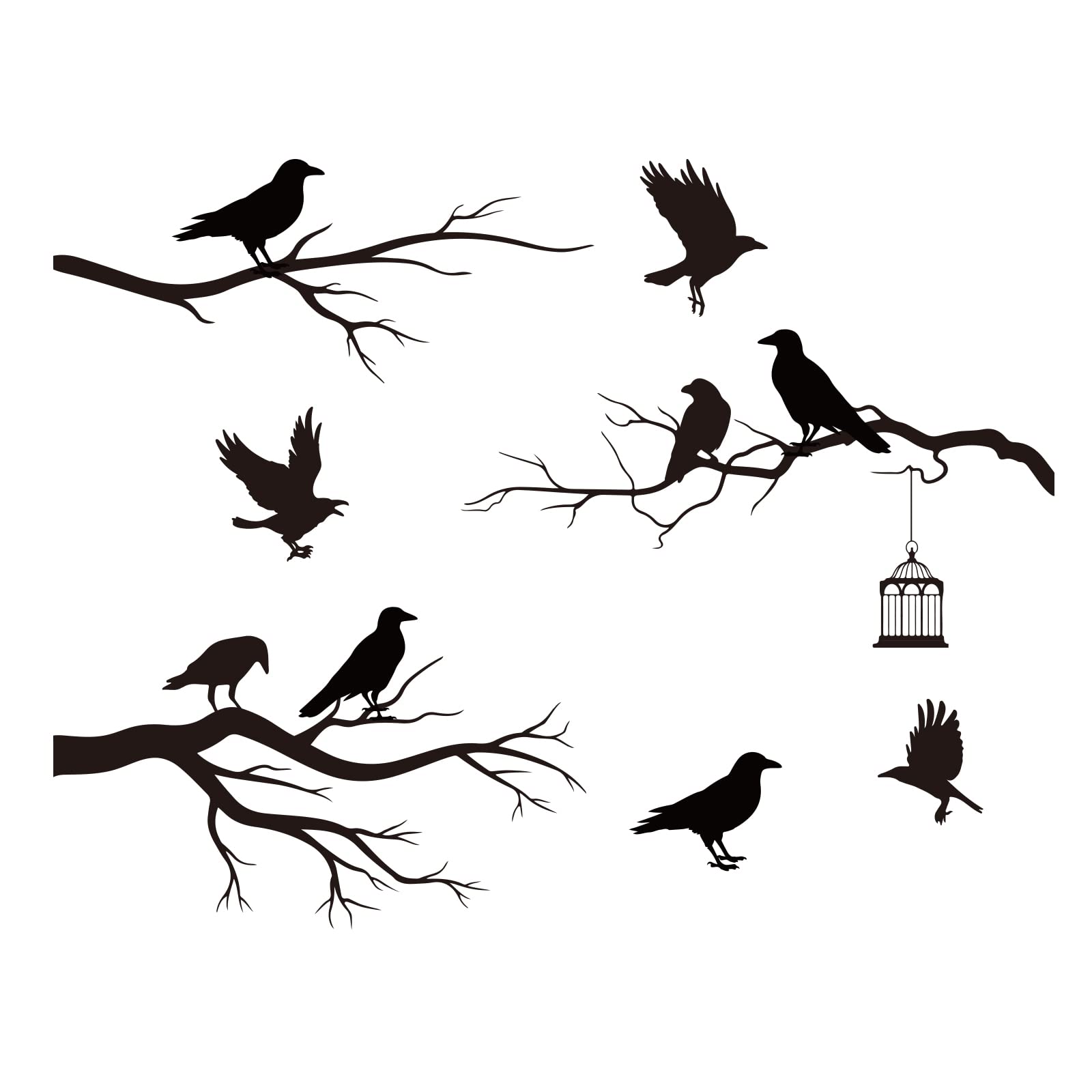SUPERDANT Raven Wall Stickers Bird Standing on the Treetop Wall Decals Crow Decals Stickers for Walls Vinyl Art Mural for Bedroom Living Room Playroom Nursery Decor