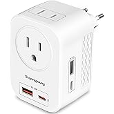 Shayangyoung Voltage Converter US to Europe, 220V to 110V Converter for European Travel, Universal Travel Adapter with 20W PD, 2 Type-C Port 2 USB-A, Power Plug Combo for Germany Italy - White-IY