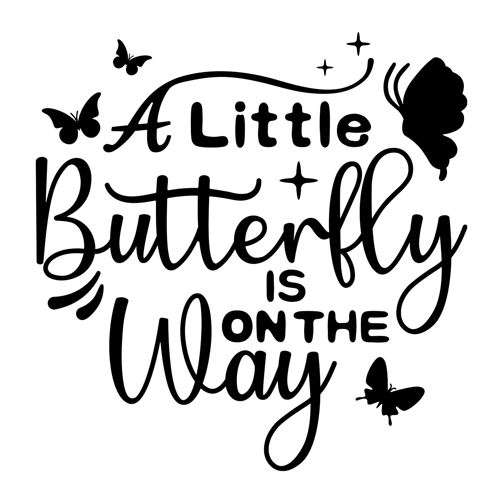 A Little Butterfly is on The Way Wall Decals, Baby Shower Party Butterfly Sign Decor, Gender Reveal Girl or Boy Baby Shower Wall Sticker for Balloon Arch Photography Background (Black)