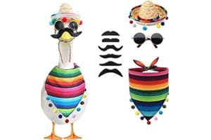 ZANOLY 9pcs Goose Outfit,Porch Goose Outfit,Concrete Goose Outfits,Yard Goose Outfits,for 17"/23" Statue Patio Lawn Garden Decoration,with Mexican Sombrero Bandana Scarf Beard Glasses (Summer-A)